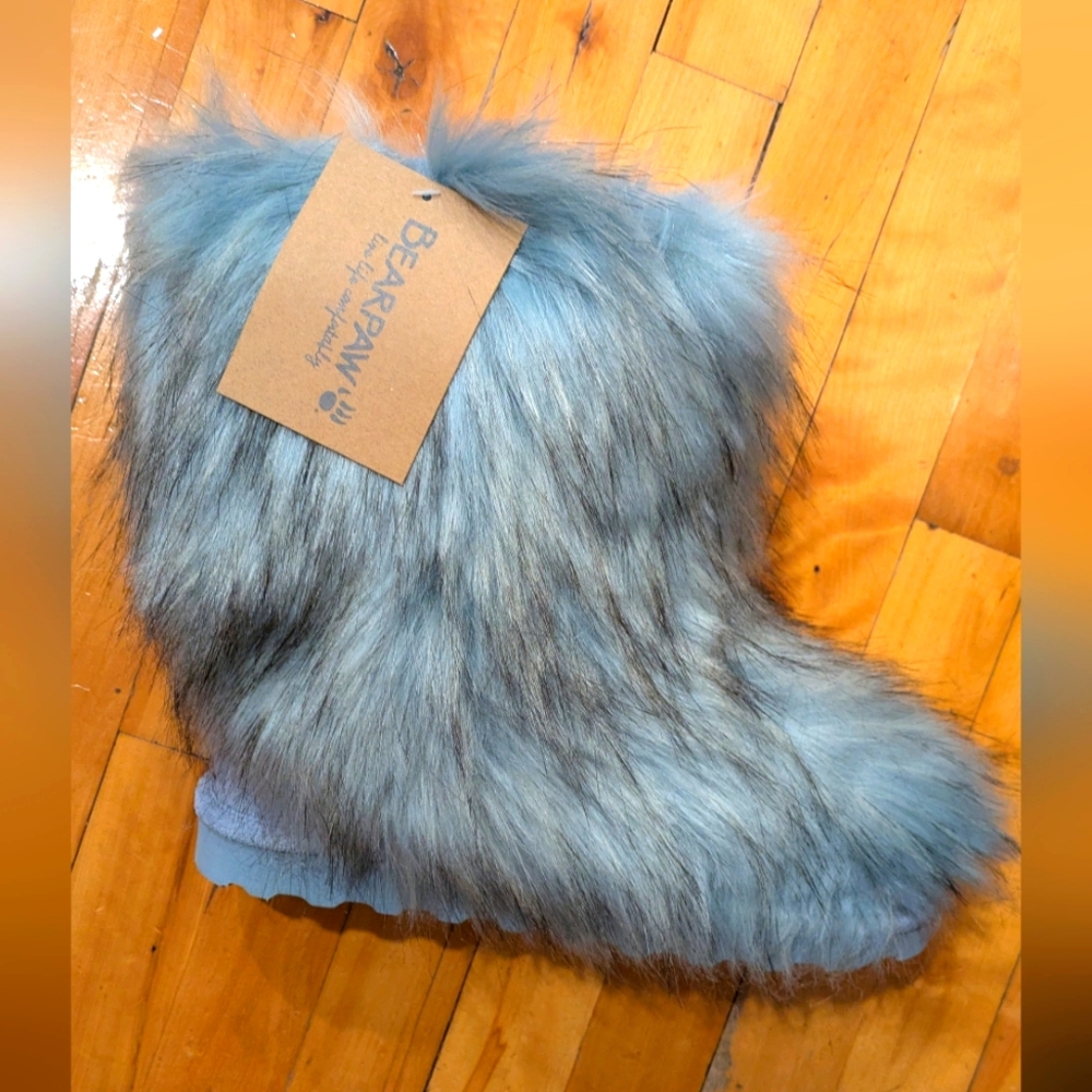 Fluffy winter boots - Sasha blue fog